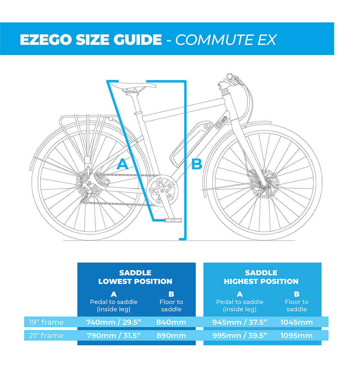 Ezego Commute EX Gents E-Bike Size Guide 