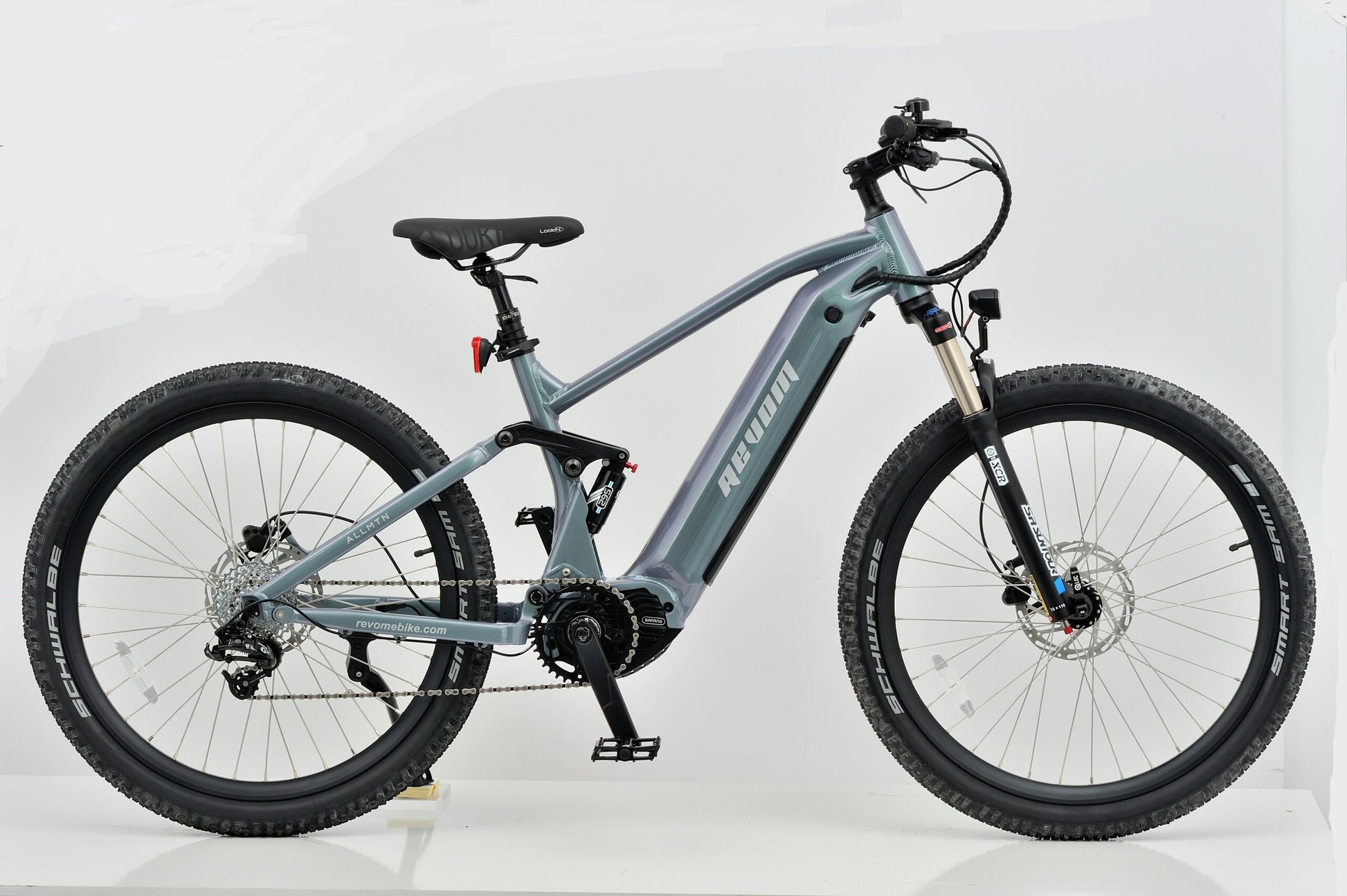 Revom M1 Full Suspension eMTB Ebike Electric Bike in Grey Side View 