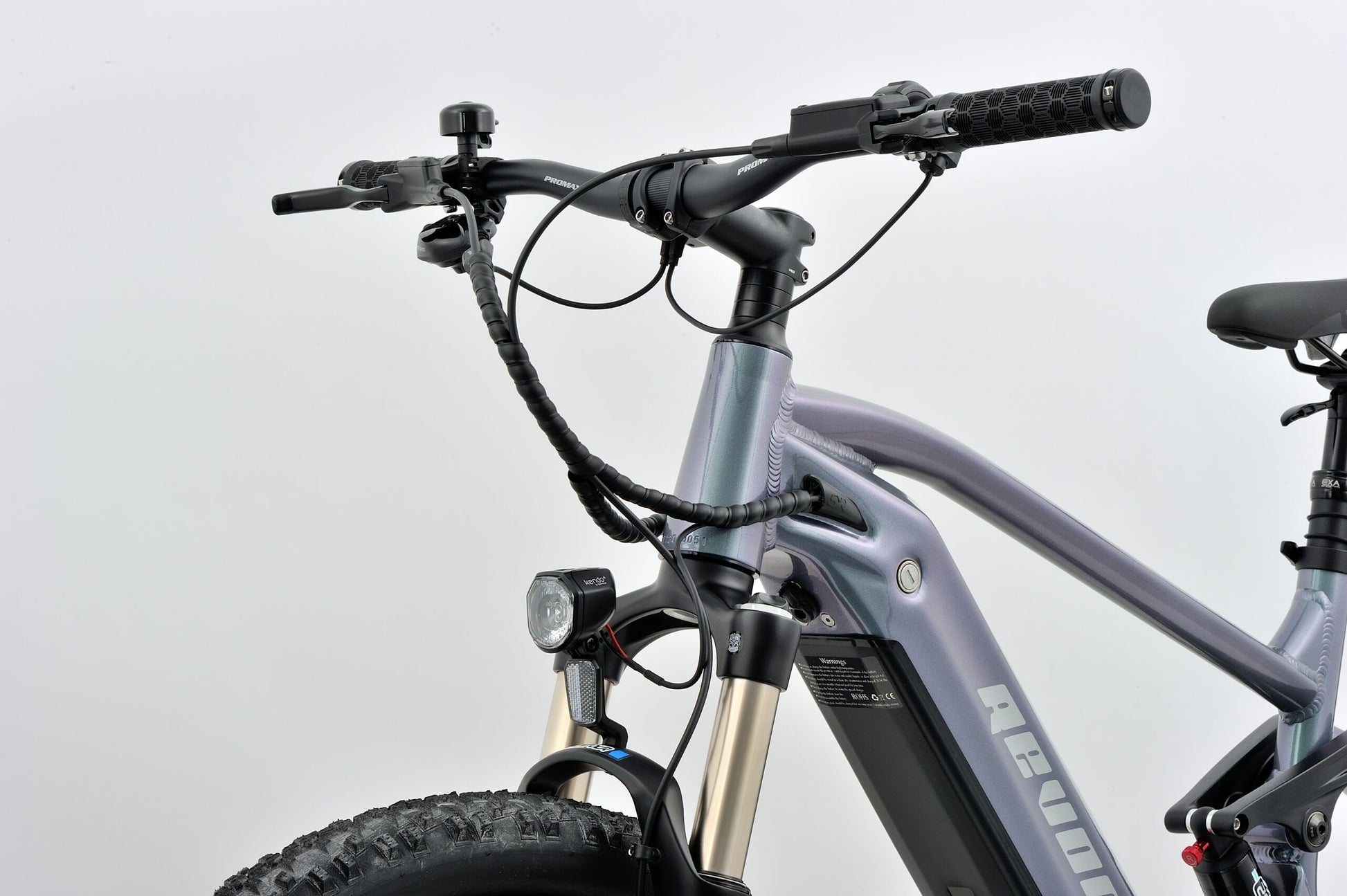 Revom M1 Full Suspension eMTB Ebike Electric Bike in Grey Handlebar View