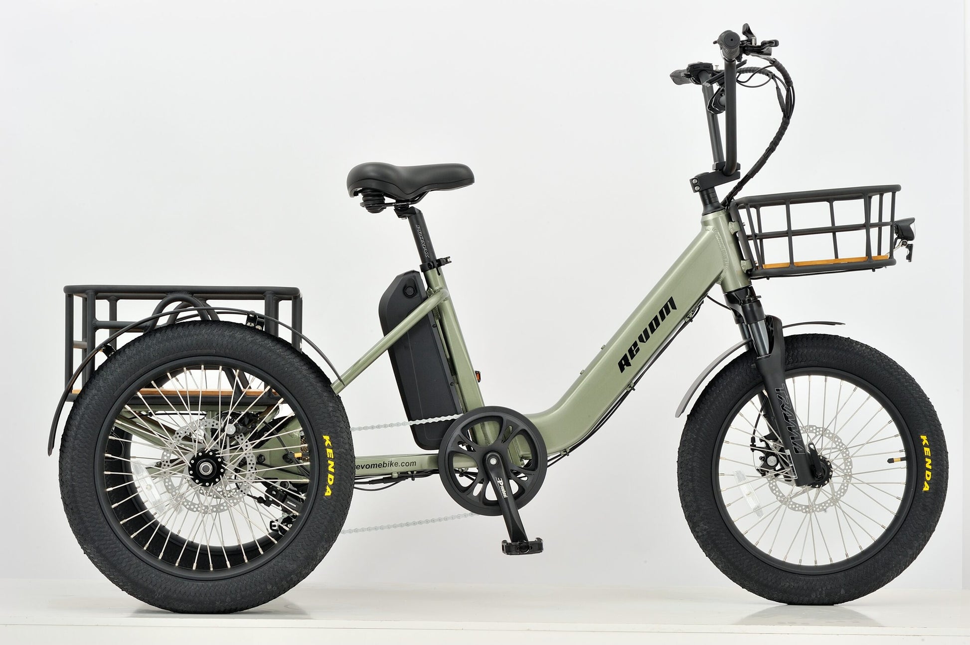Revom T1 E-Trike Ebike Electric Bike in Military Green Side View