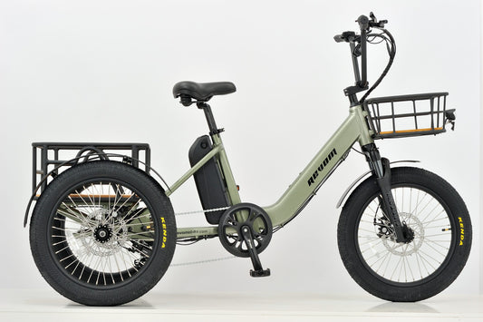 Revom T1 E-Trike Ebike Electric Bike in Military Green Side View