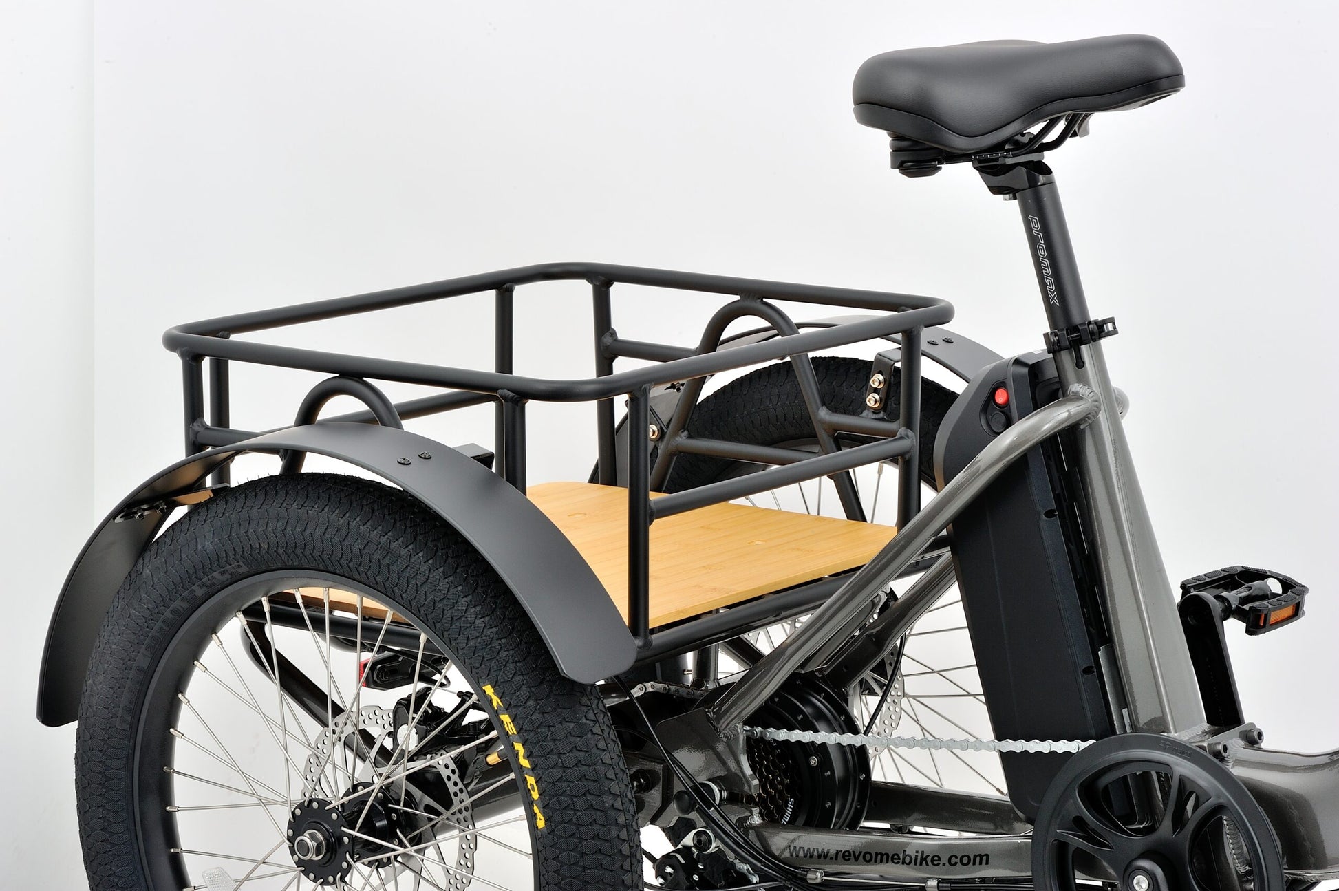 Revom T1F E-Trike Ebike Electric Bike in Grey View of Rear Basket
