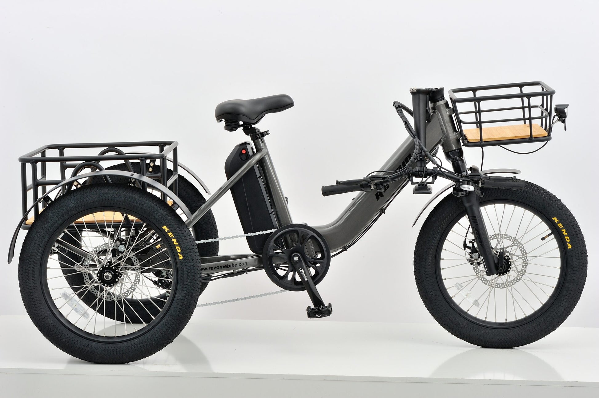 Revom T1F E-Trike Ebike Electric Bike in Grey Side View Handlebars Folded Down