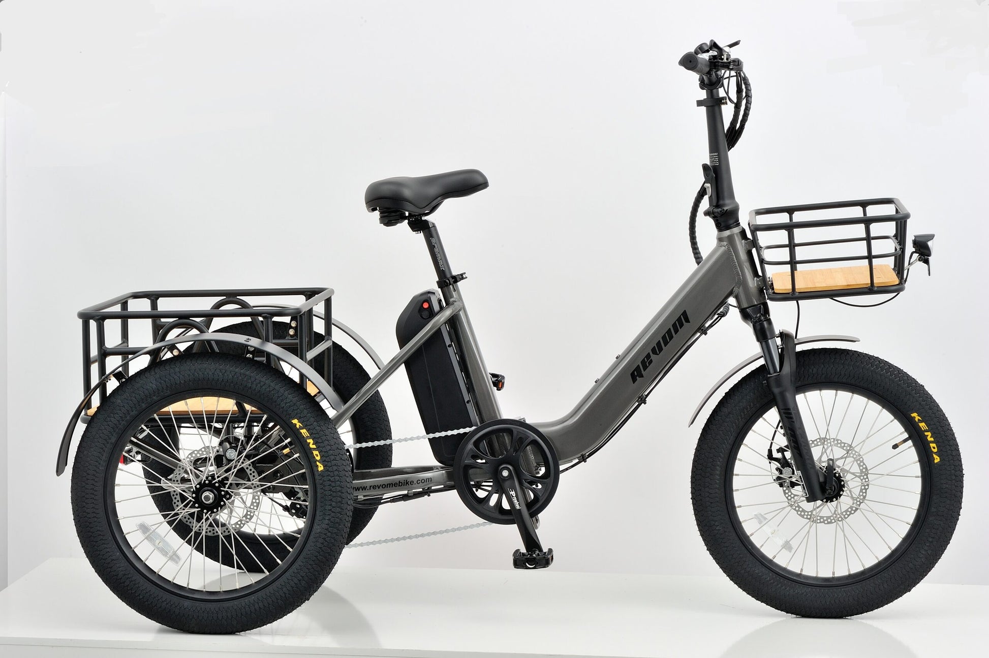 Revom T1F E-Trike Ebike Electric Bike in Grey Side View 