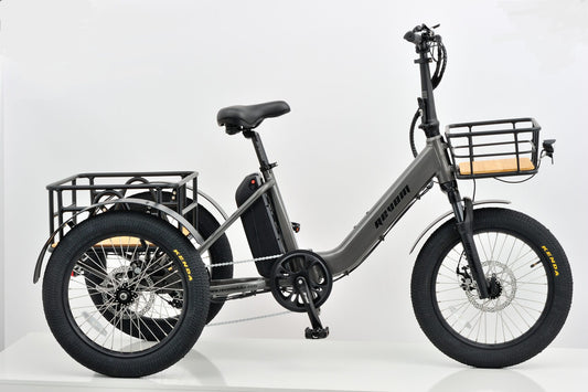 Revom T1F E-Trike Ebike Electric Bike in Grey Side View 